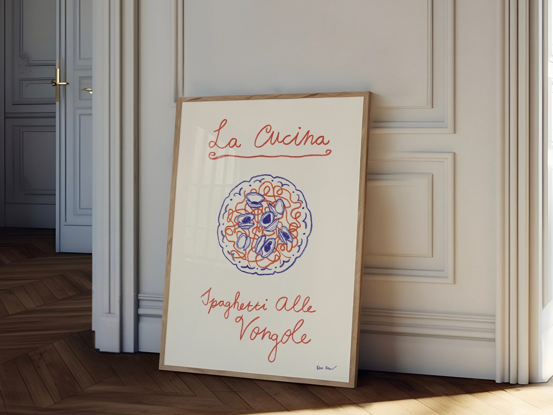 La Cucina Spaghetti Alle Vongole Italian Pasta Sketch Poster - Image 3