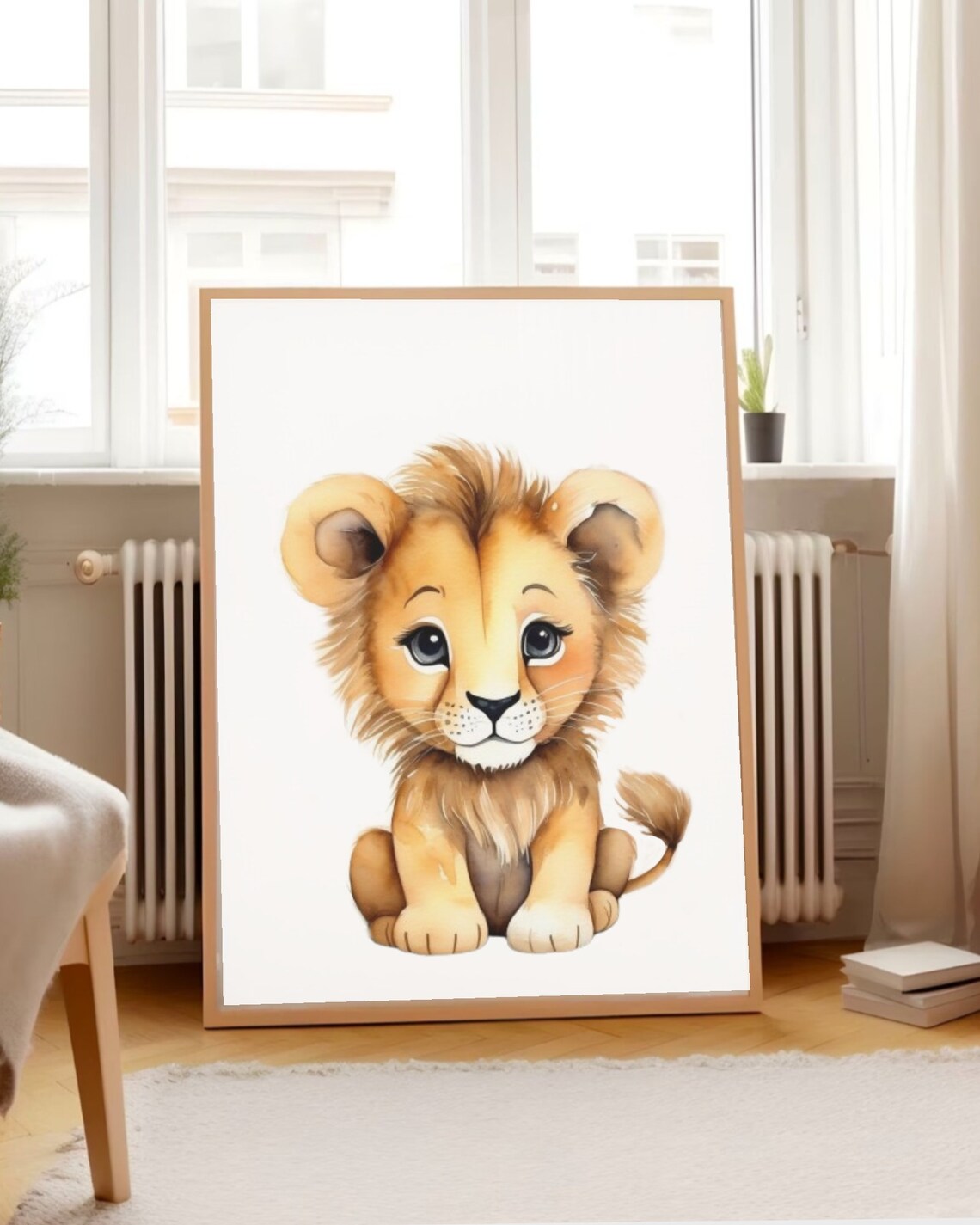 Adorable Baby Lion Cub Watercolor Safari Nursery Animal Poster - Image 3