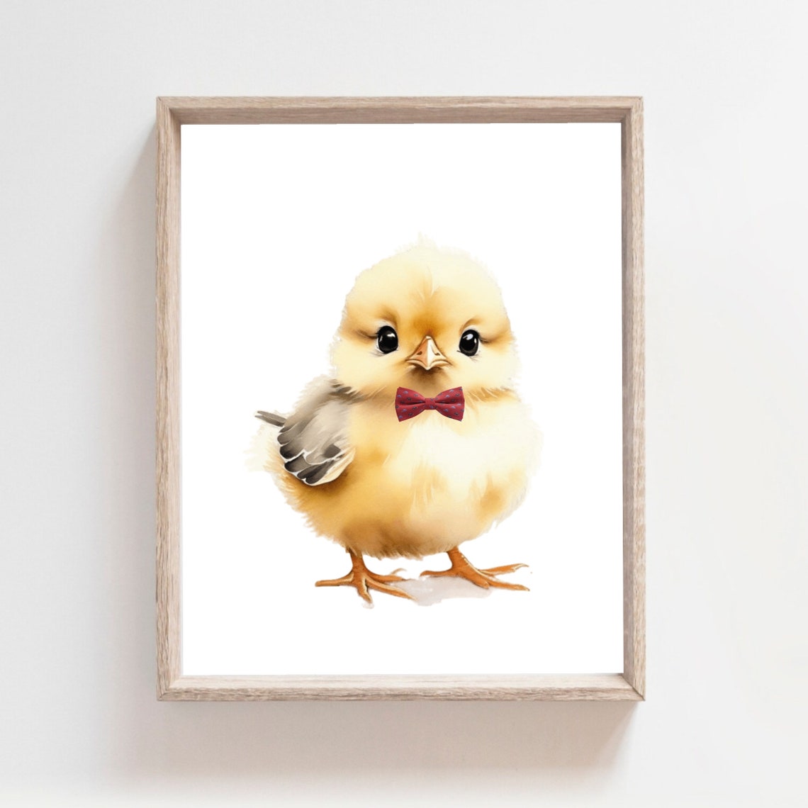 Cute Fluffy Baby Chick Red Bow Tie Watercolor Nursery Poster