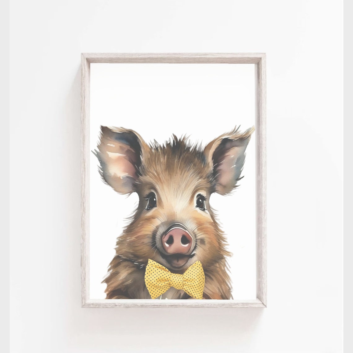 Adorable Baby Piglet Yellow Bow Tie Watercolor Nursery Poster
