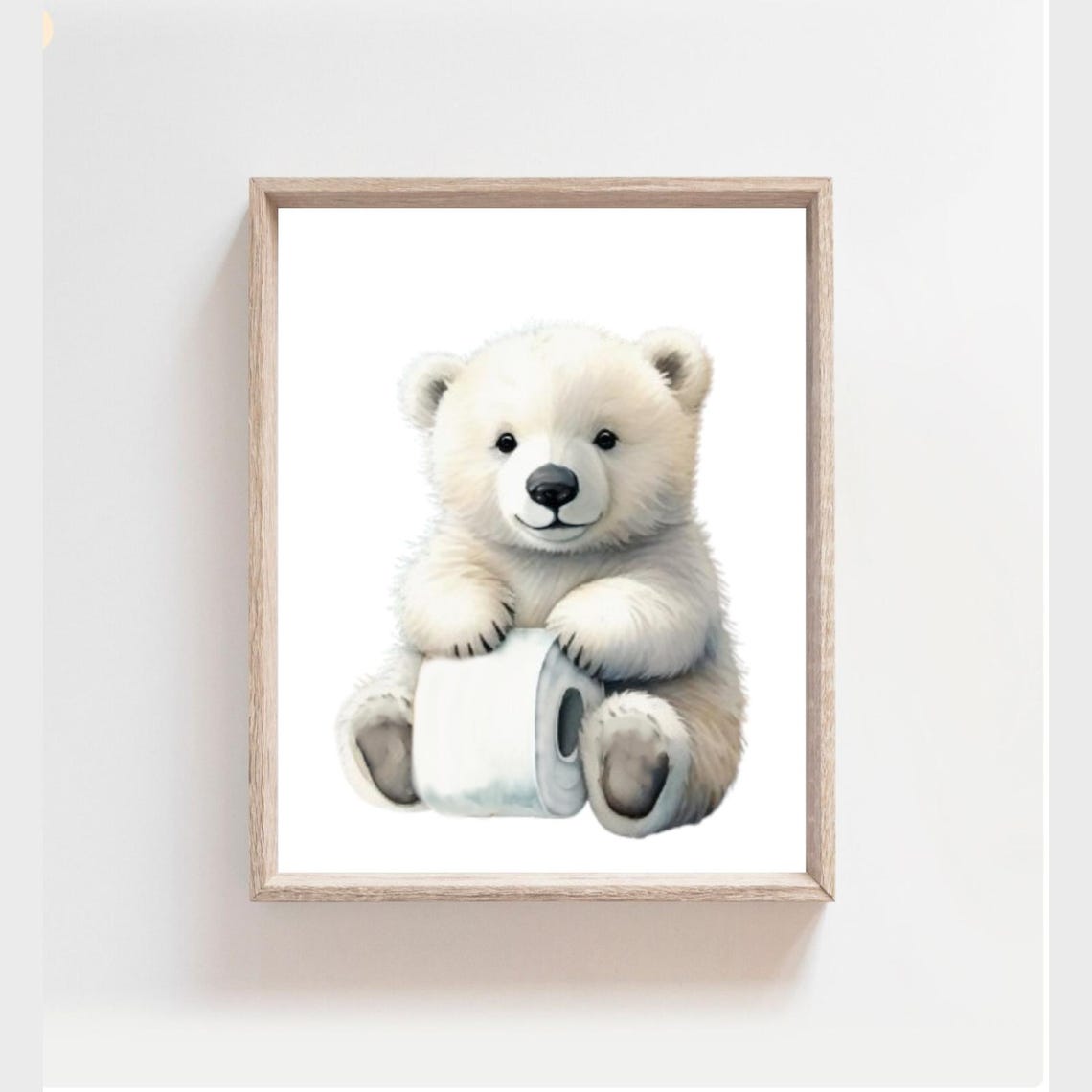 Polar Bear Cub Holding Toilet Paper Roll Funny Bathroom Poster