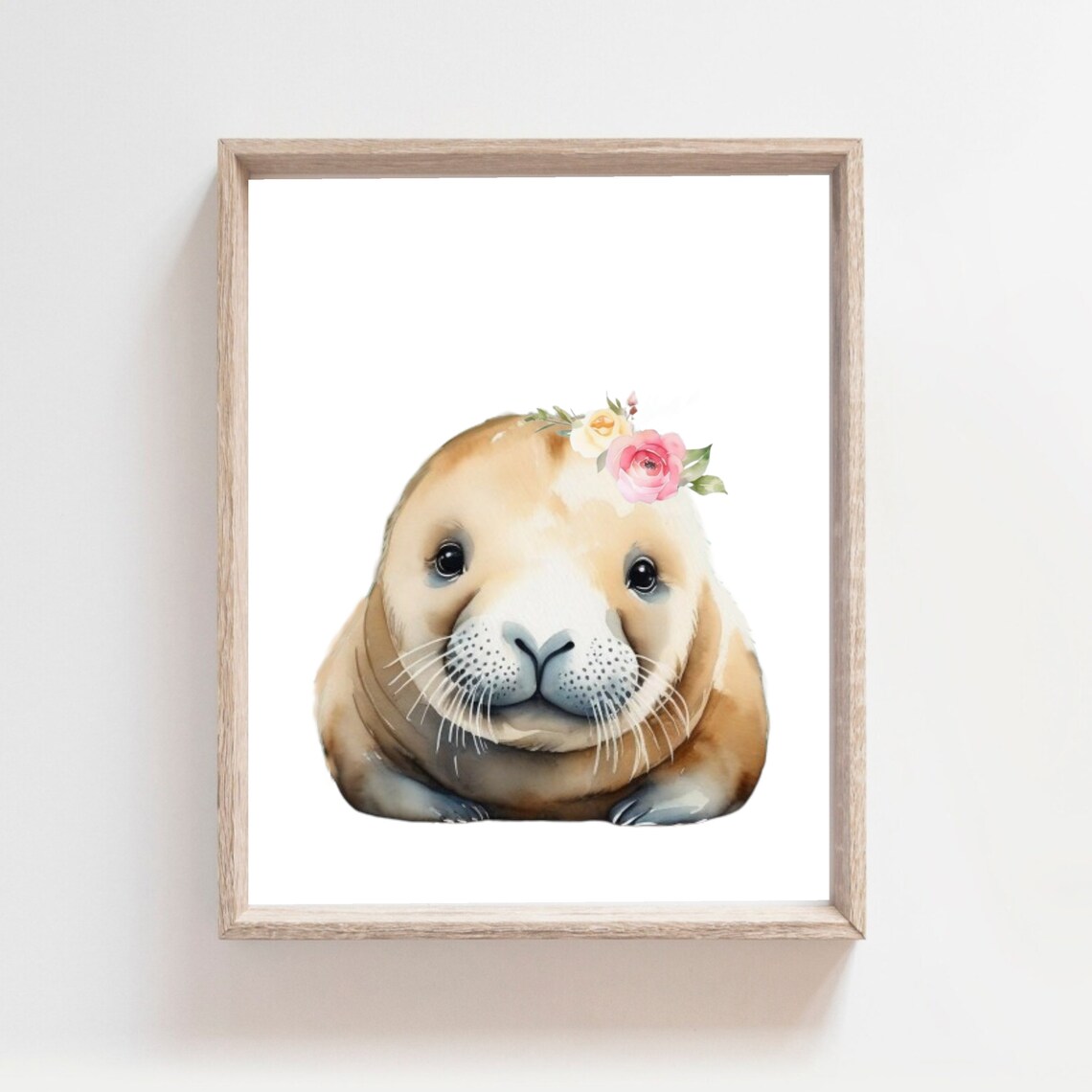 Watercolor Walrus Flower Crown Arctic Nursery Baby Animal Poster