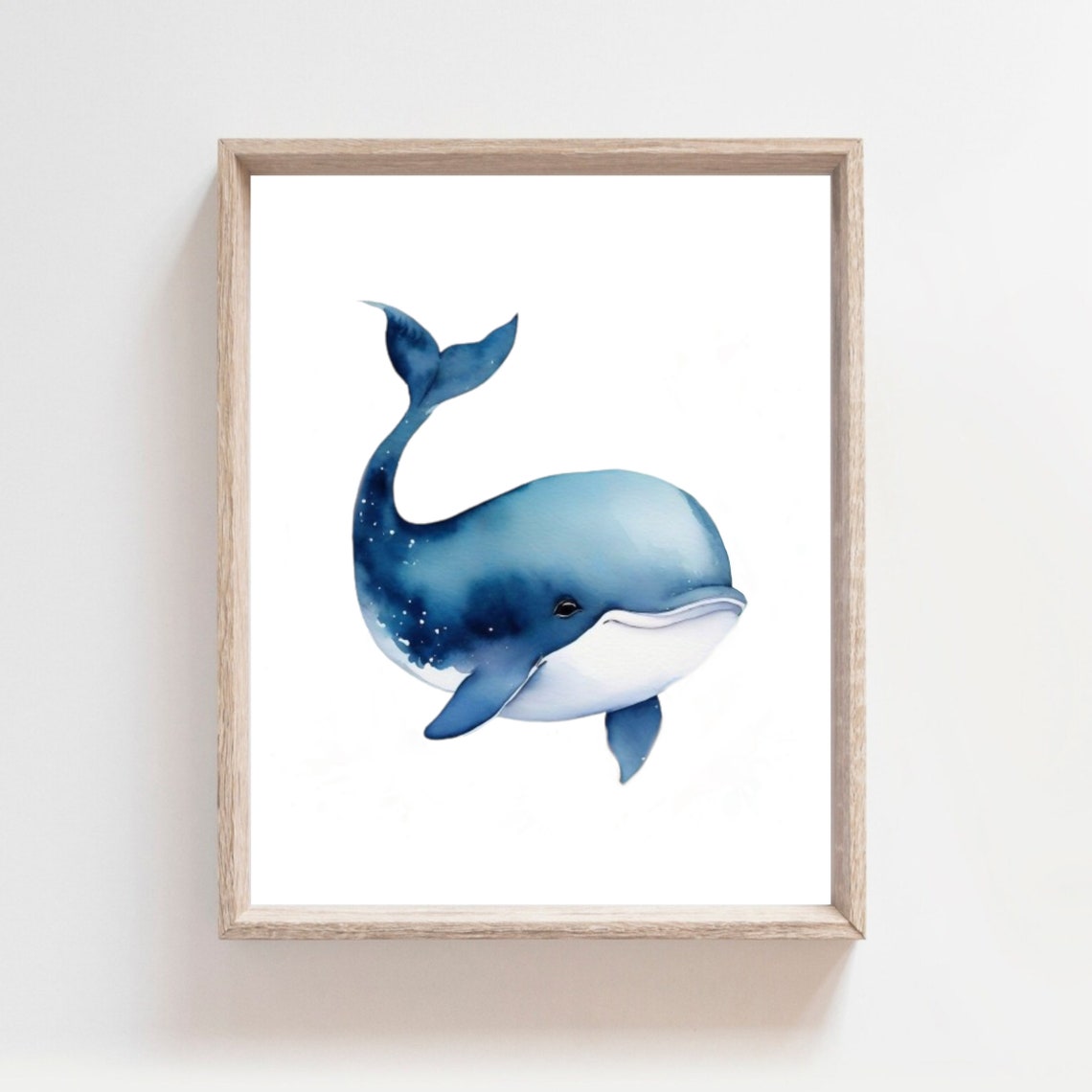 Blue Watercolor Whale Gentle Ocean Nursery Animal Art Poster