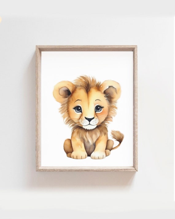 Printabael Cute Baby Lion Poster Kids Play Room Nursery Wall Decor Baby Shower Poster Gift Lion Watercolor Art Delicate Nursery Decor