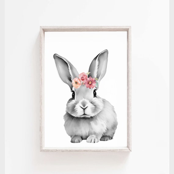 Bunny Flower Crown Bunny With Crown Flower Crown Animals Baby Animal Flower Crown Rabbit Flower Crown Black And White Animals