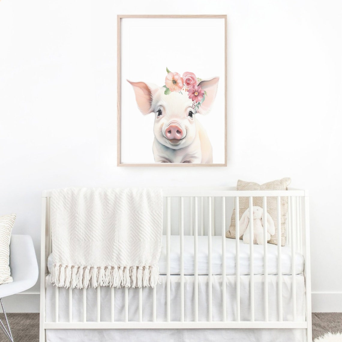 Pig Poster Pig With Flowers Print Farm Animal Wall Art Farmhouse Girls Nursery Girls Bedroom Decor Poster Piglet Print Art - Image 2