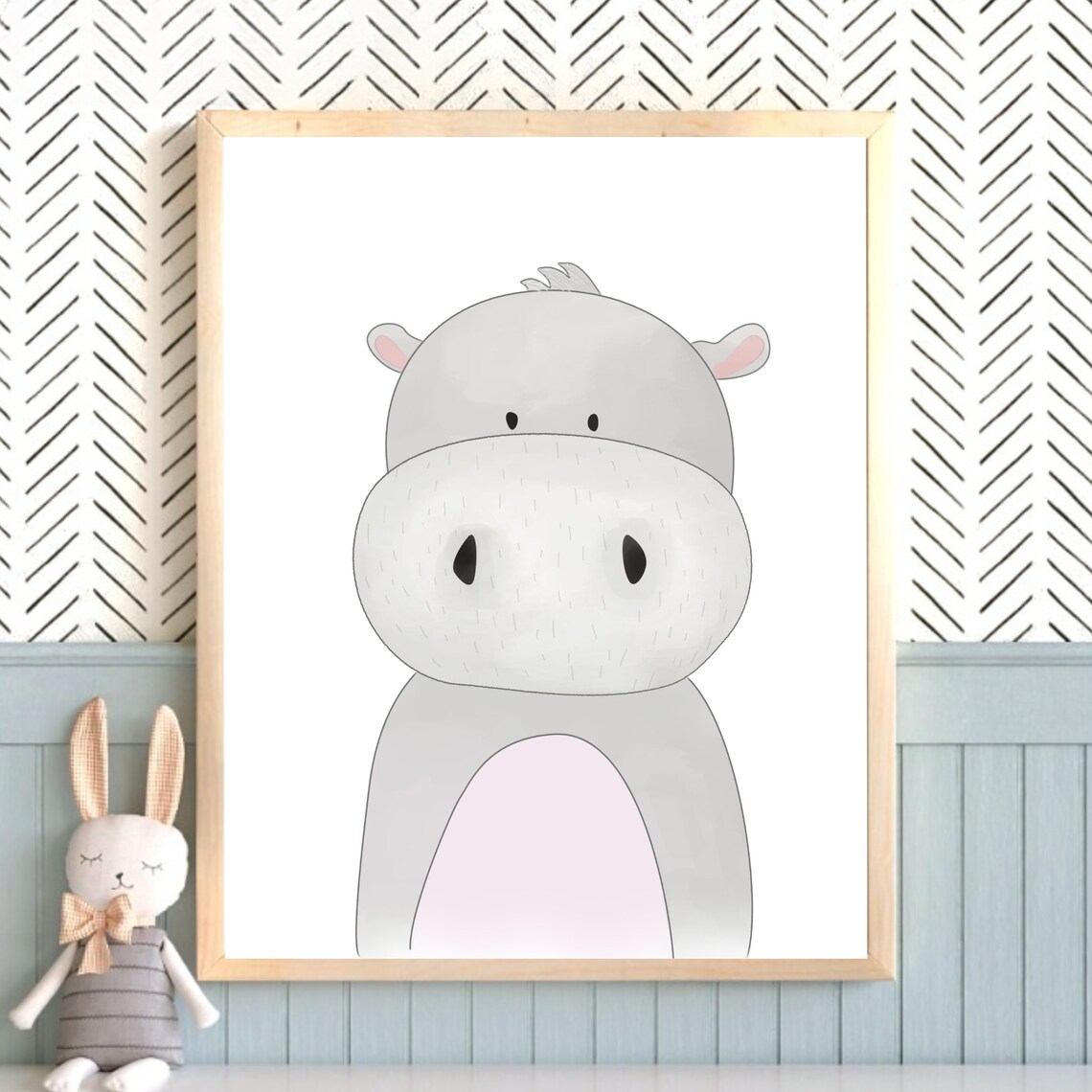 Peeking Hippo Minimalist Cute Nursery Safari Animal Art Poster - Image 2