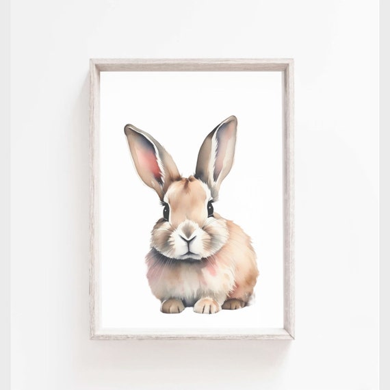 Bunny Wall Art Print Nursery Rabbit Decor White Background Baby Animal Watercolor Cute Woodland Wall Decor