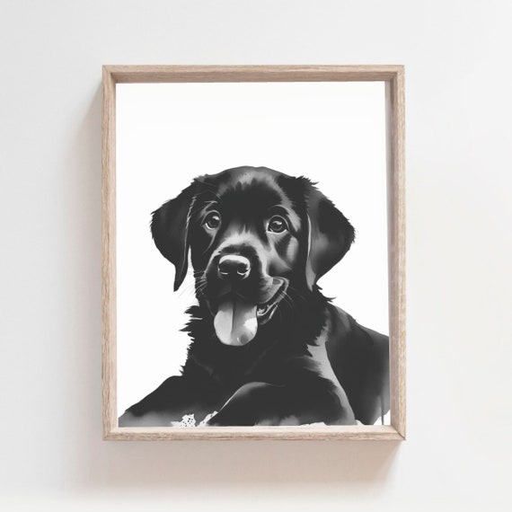 Puppy Lab Print Baby Animals Dog Print Nursery Decor Black Labrador Print Black And White Nursery Animal Wall Art Kids Art