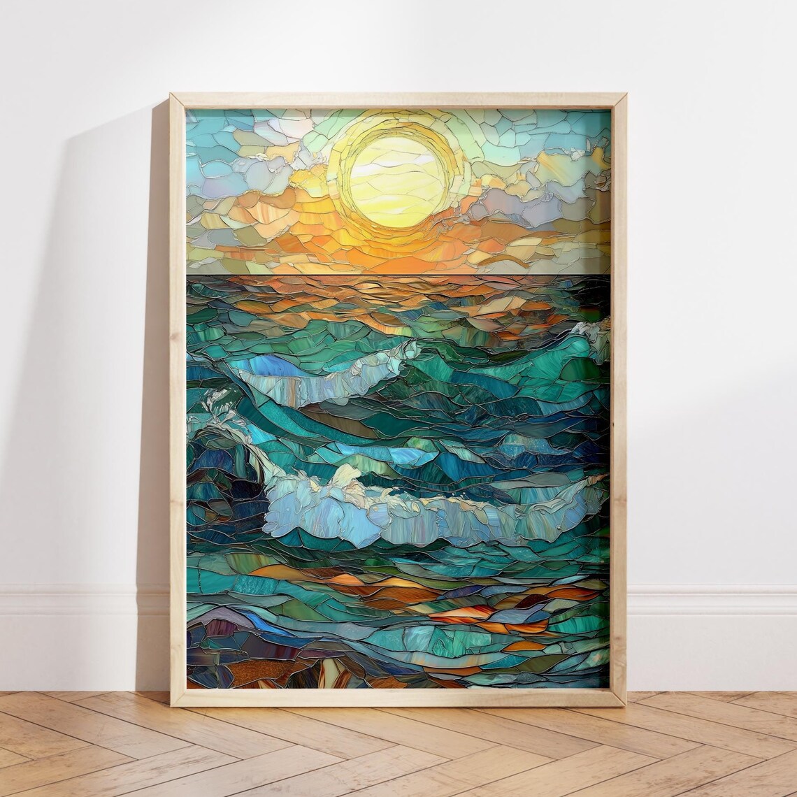 Seascape Oil Painting Ocean Waves Sunrise Art Print