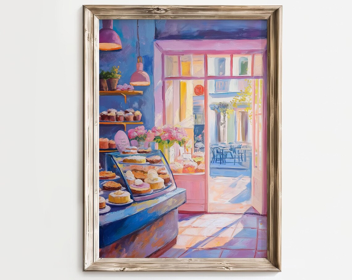 Paris Bakery Cake Shop Pastel Impressionist Cafe Window Poster