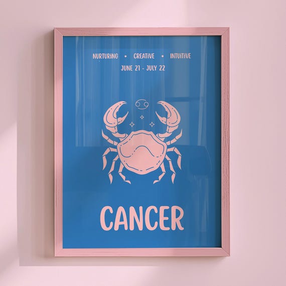 Pink Blue Girly Zodiac Cancer Wall Art Postertrendy Astrology Artcancer Print Instant Downloadfun Apartment