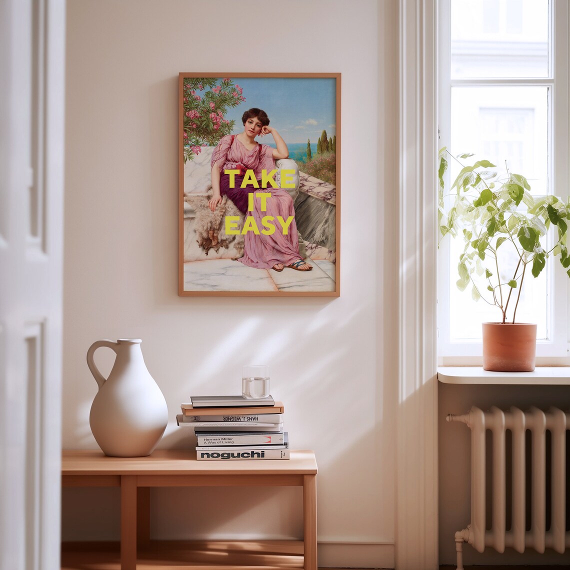 Take It Easy Quote On Vintage Classical Painting Pastel Self Care Wall Art Print - Image 2