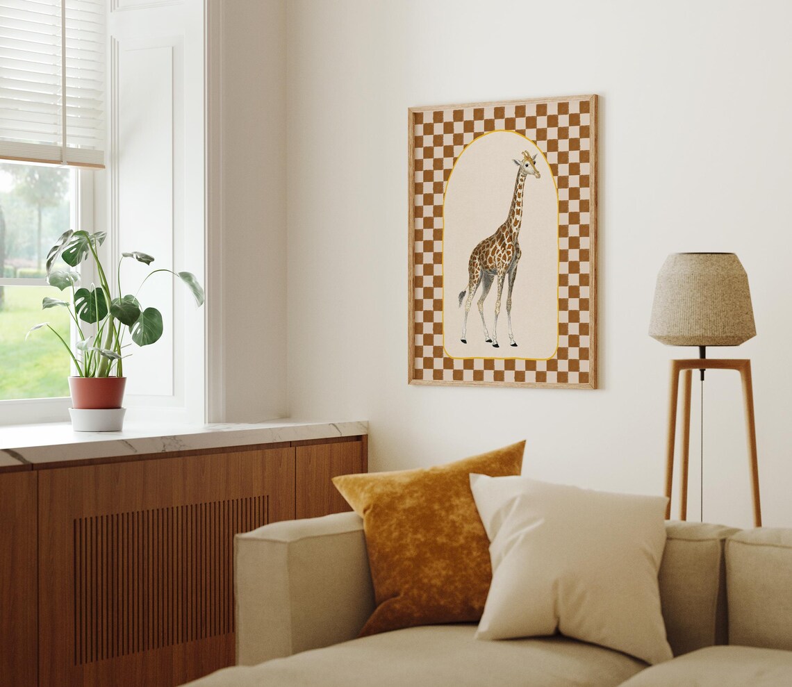 Checkered Giraffe Safari Nursery Decor Art Print - Image 2