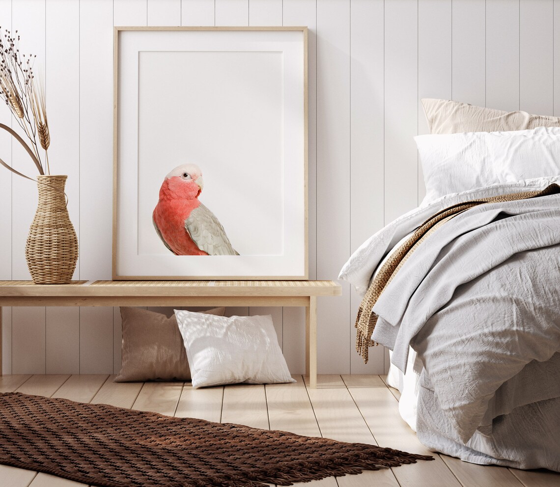 Pink Parrot Tropical Wall Art Print, Vertical Galah - Image 2