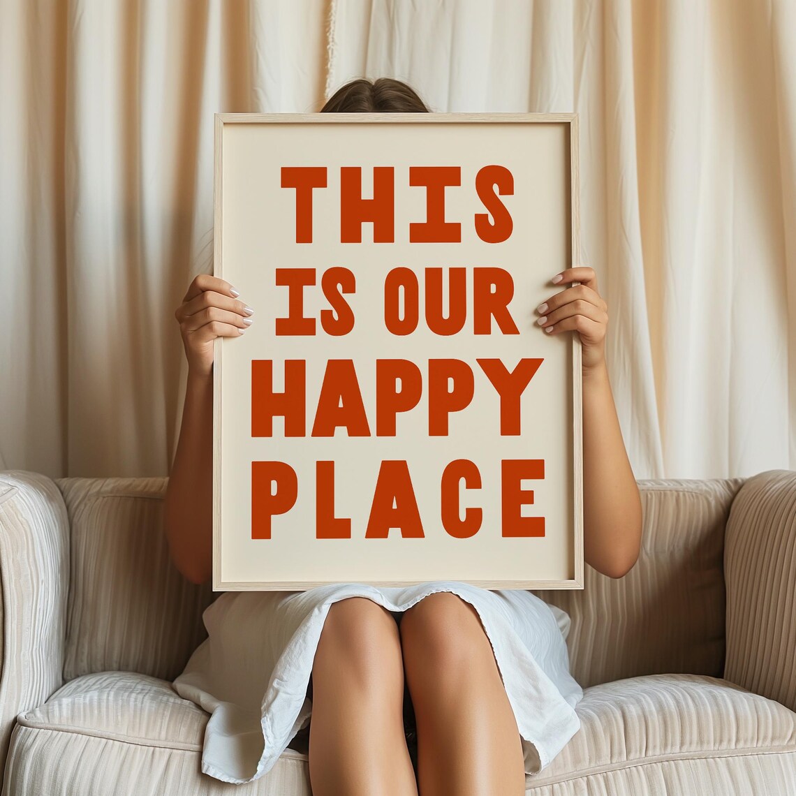 This Is Our Happy Place Print Trendy Wall Art Orange Living Room Decor Positive Inspirational Poster A155 - Image 2