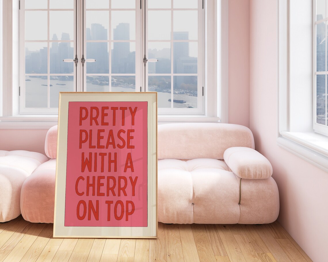 Pink Girls Room Decor Cute Cherry On Top Wall Art Print Aesthetic Apartment Decor Typography Poster A144 - Image 2