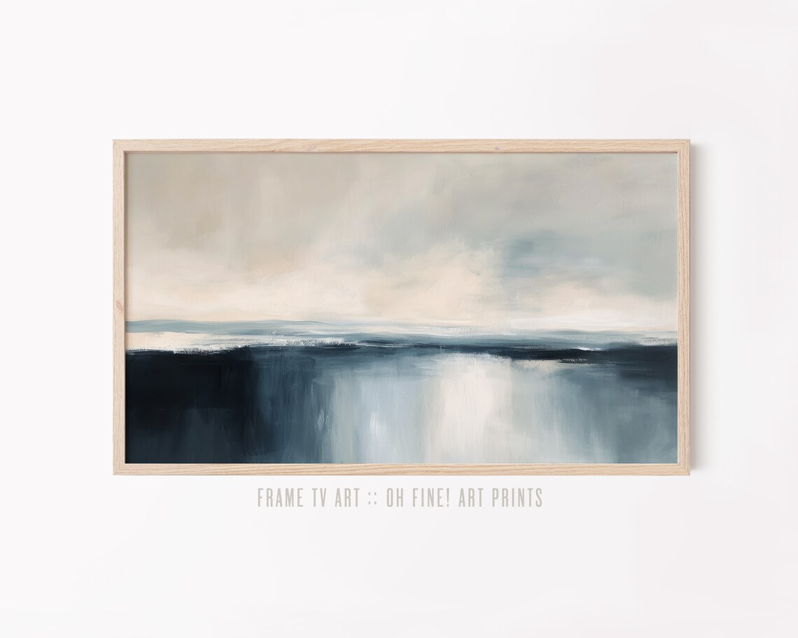 Abstract Coastal Landscape, Navy Blue Wall Art Print