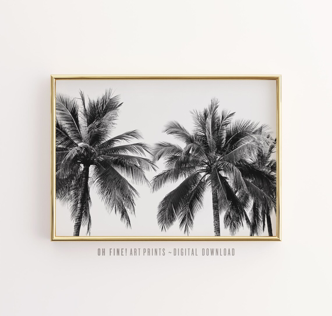 Palm Tree Print, Black And White Hawaii Travel Poster