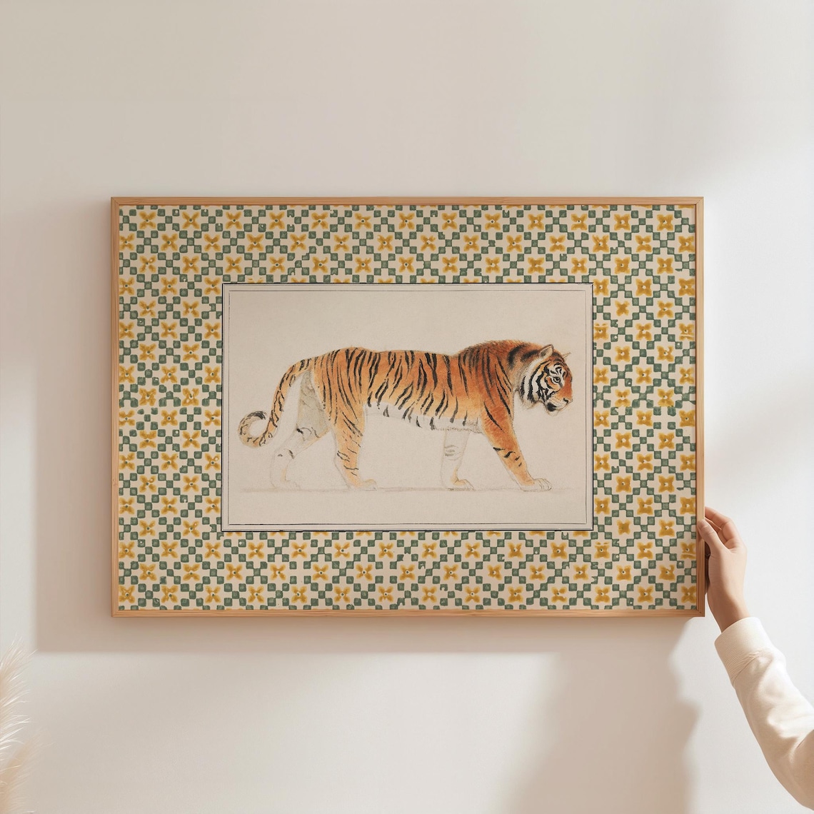 Vintage Tiger Art Print, Muted Neutral Maximalist
