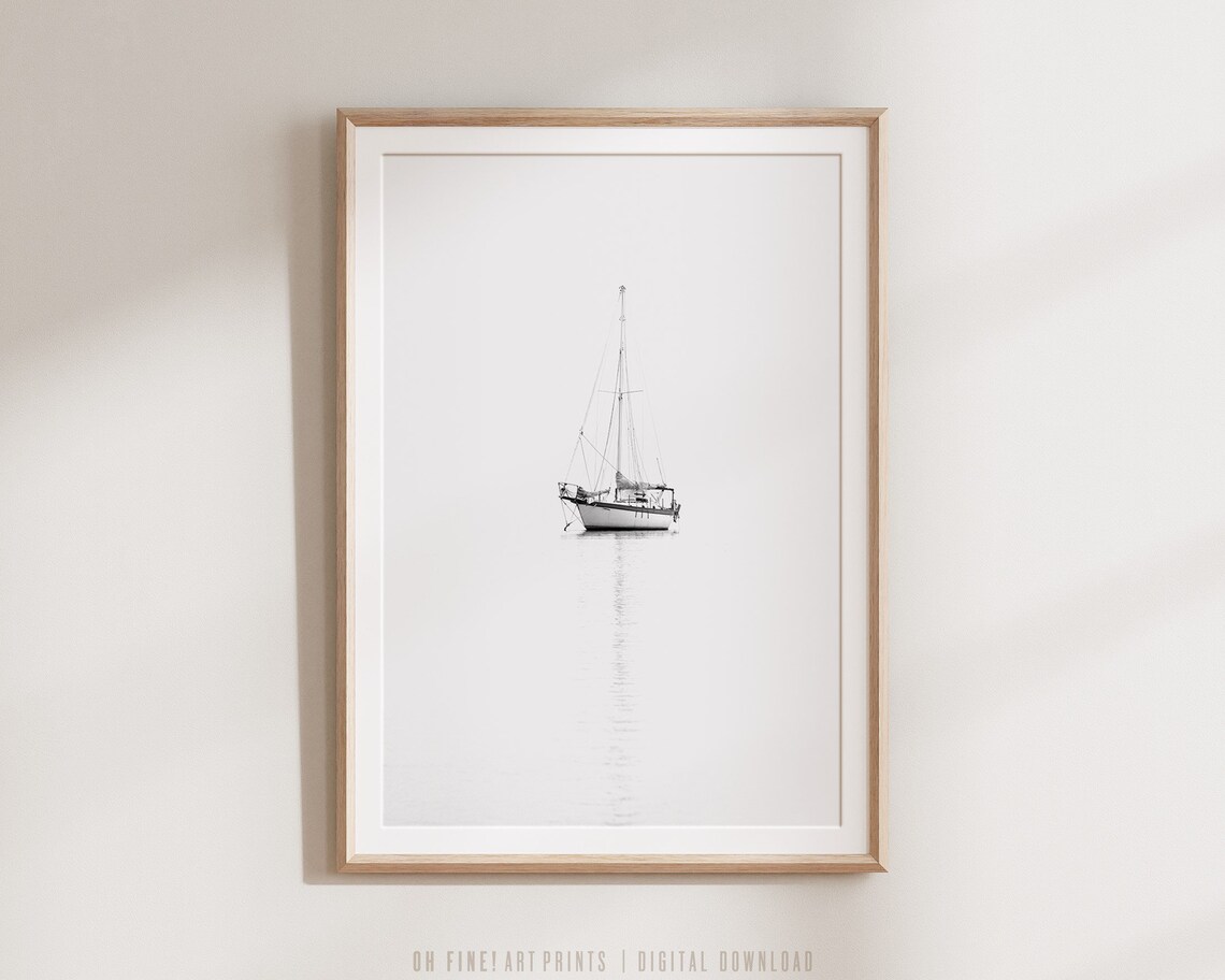 Sailboat Black and White Minimalist Wall Art Print - Image 3