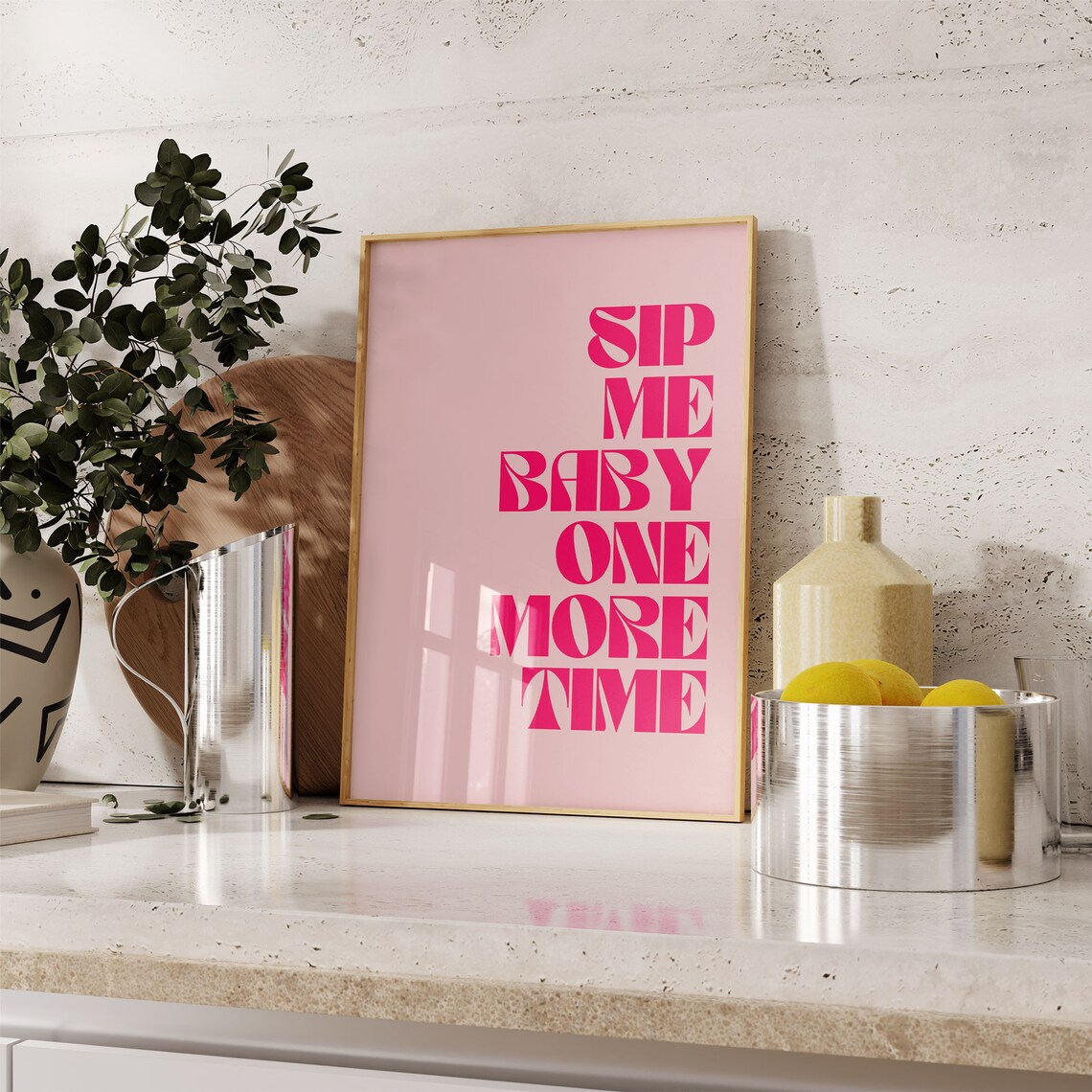 Sip Me Baby Retro Bar Cart Poster, Pink Decor - Image 3