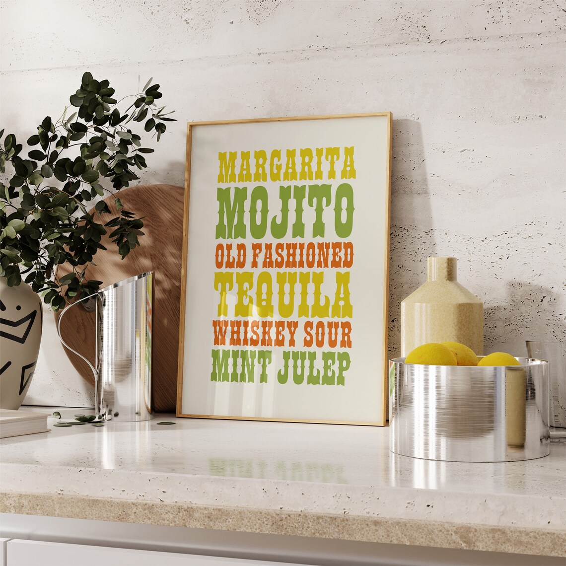 Western Cocktails Retro Bar Cart Recipe Illustrations Cowboy Wall Art Print - Image 3