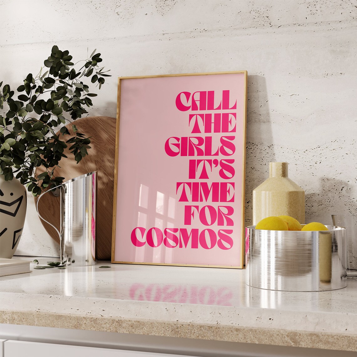 Call The Girls Time For Cosmos Hot Pink Retro Typography Poster - Image 3