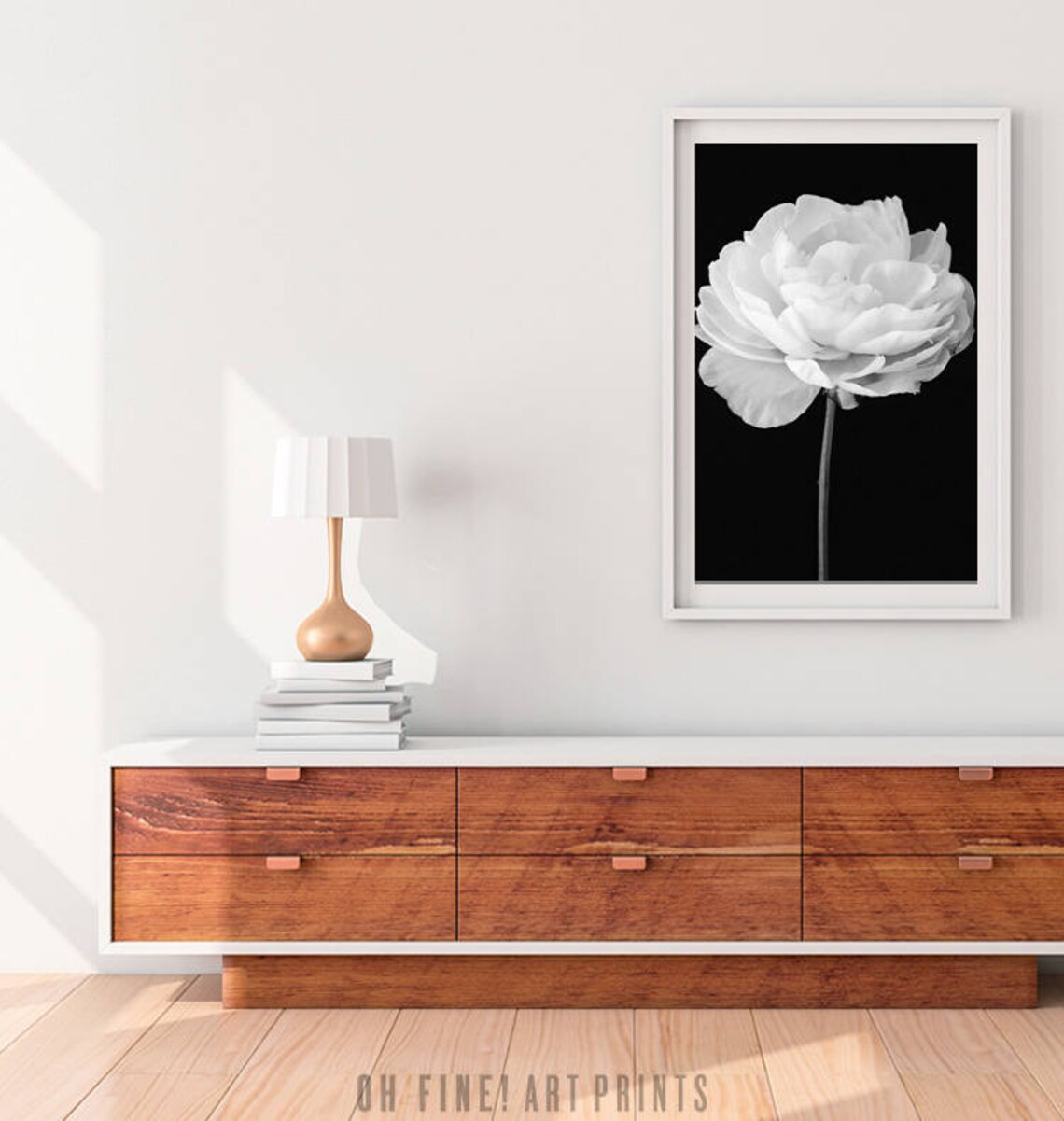 Peony Black and White Vertical Flower Art Print - Image 2