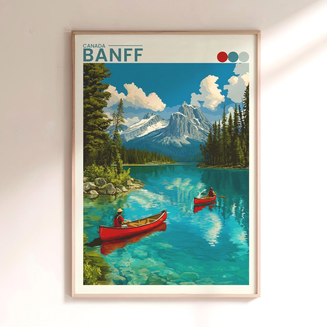 Banff Canada Lake Louise Red Canoes Rocky Mountain Travel Poster
