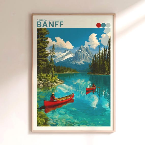 Banff Travel Poster Lake Louise Print Rocky Mountains Canada Wall Art