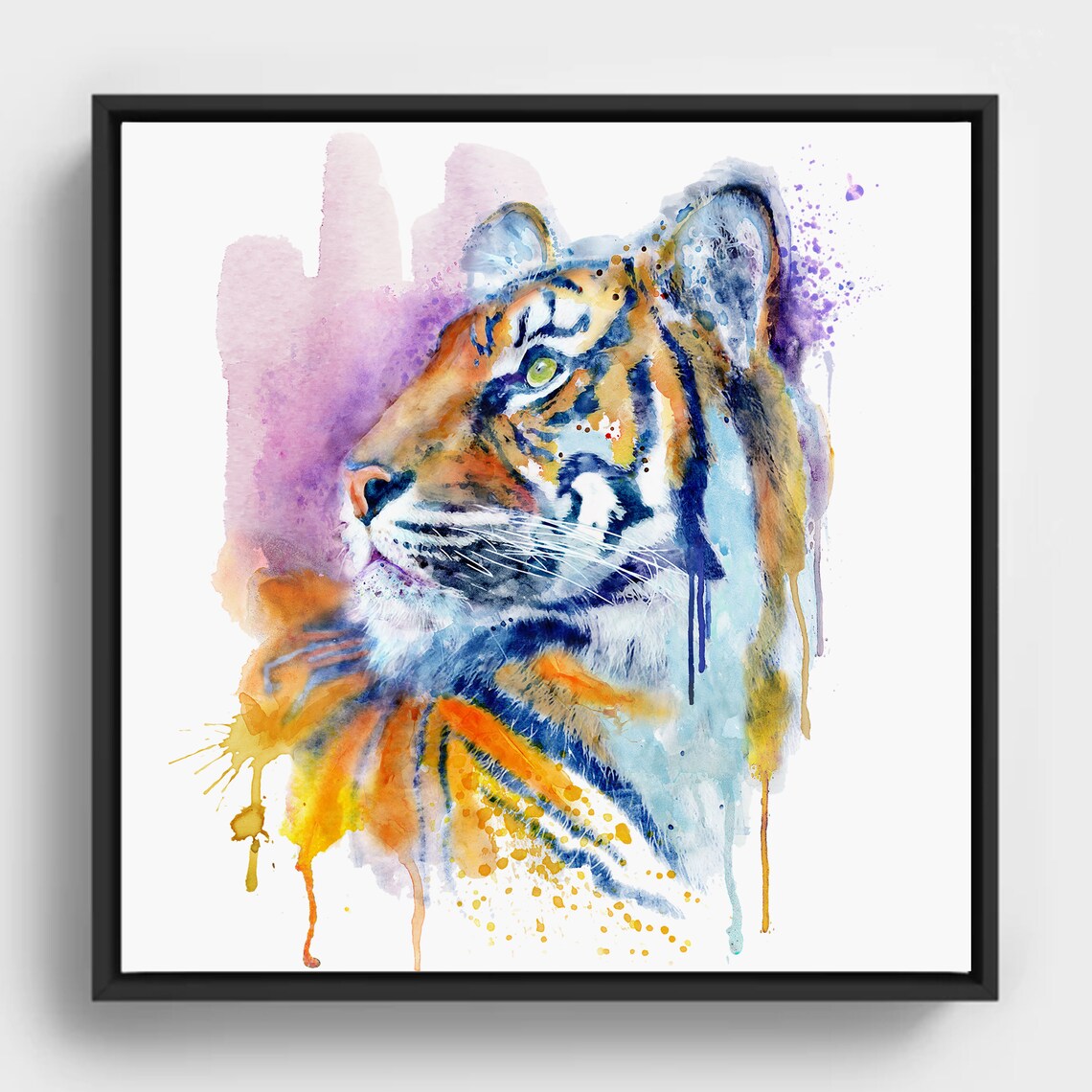 Tiger Watercolor Portrait Orange Blue Splash Wildlife Art Poster