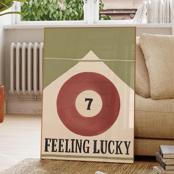 Vintage 7 Pool Ball Print Retro Handdrawn Wall Art Trendy Bar Cart Poster Marlboro Matchbook Apartment