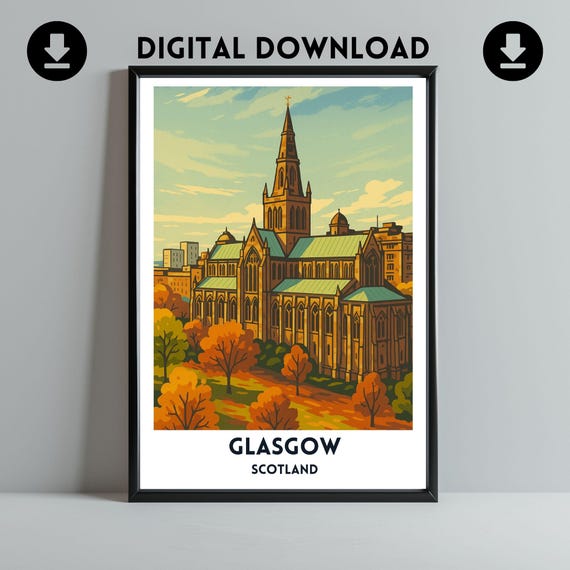 Glasgow Cathedral In Autumn Poster Art Print Scottish City Travel Wall Iconic Landmark