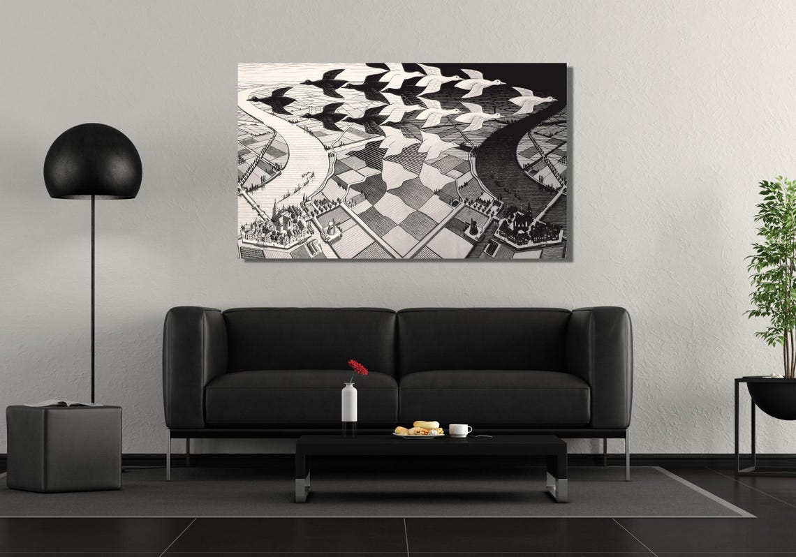 MC Escher Day and Night Ducks Landscape Optical Illusion Poster - Image 3