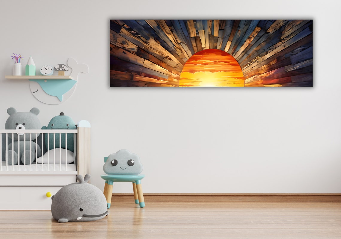 Rustic Wooden Sunburst Sunrise Panoramic Farmhouse Wall Decor Poster - Image 2