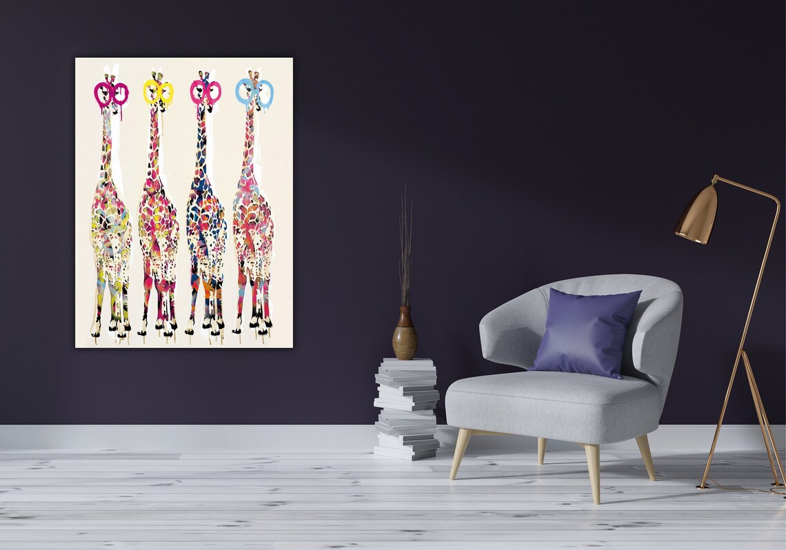 Four Colorful Giraffes Pop Art Paint Drip Splash Abstract Animal Poster - Image 2
