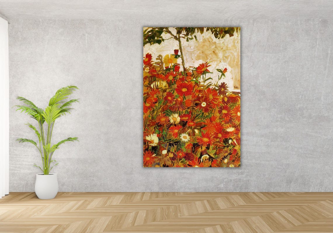 Schiele Sunflower Field Wild Red Orange Blooms Modern Art Poster - Image 3