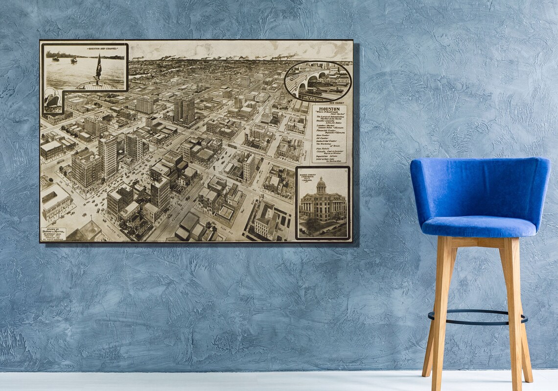 Vintage 1920 Houston Texas Birdseye Map Ship Channel Aerial Poster - Image 3