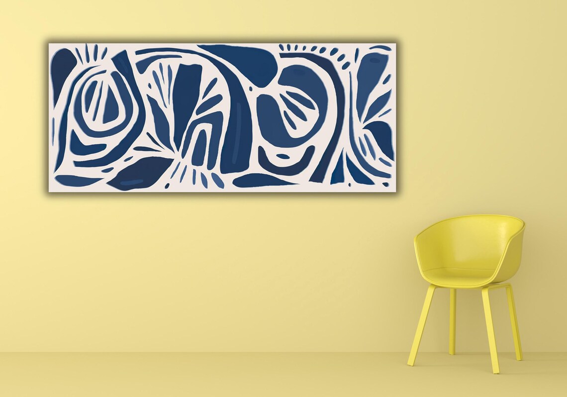Navy Blue Matisse Botanical Blue White Flowers Home Decor Modern Wall Art Extra Large Wall Art Ready To Hang - Image 2