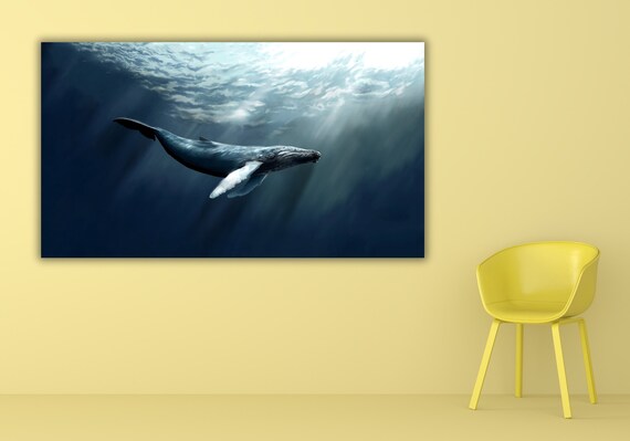 Big Blue Whale Original Art For Room Whale Home Design Wall Decor Whale Modern Artwork On Underwater Life Wall Art Set Whale Art Gift