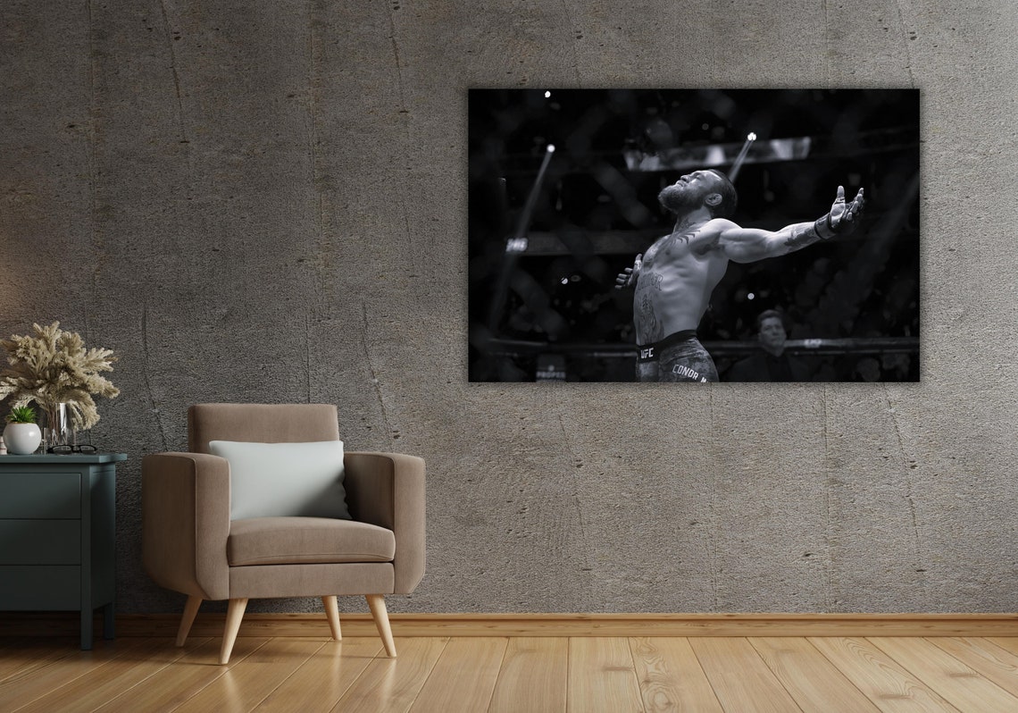 Conor McGregor UFC Octagon Victory Black and White Photo Poster - Image 3