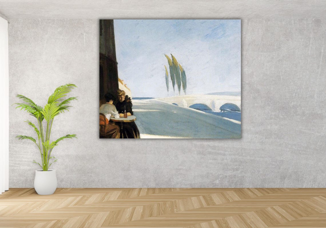 Sunlit Riverside Cafe Terrace Two Women Table Painting Poster - Image 3