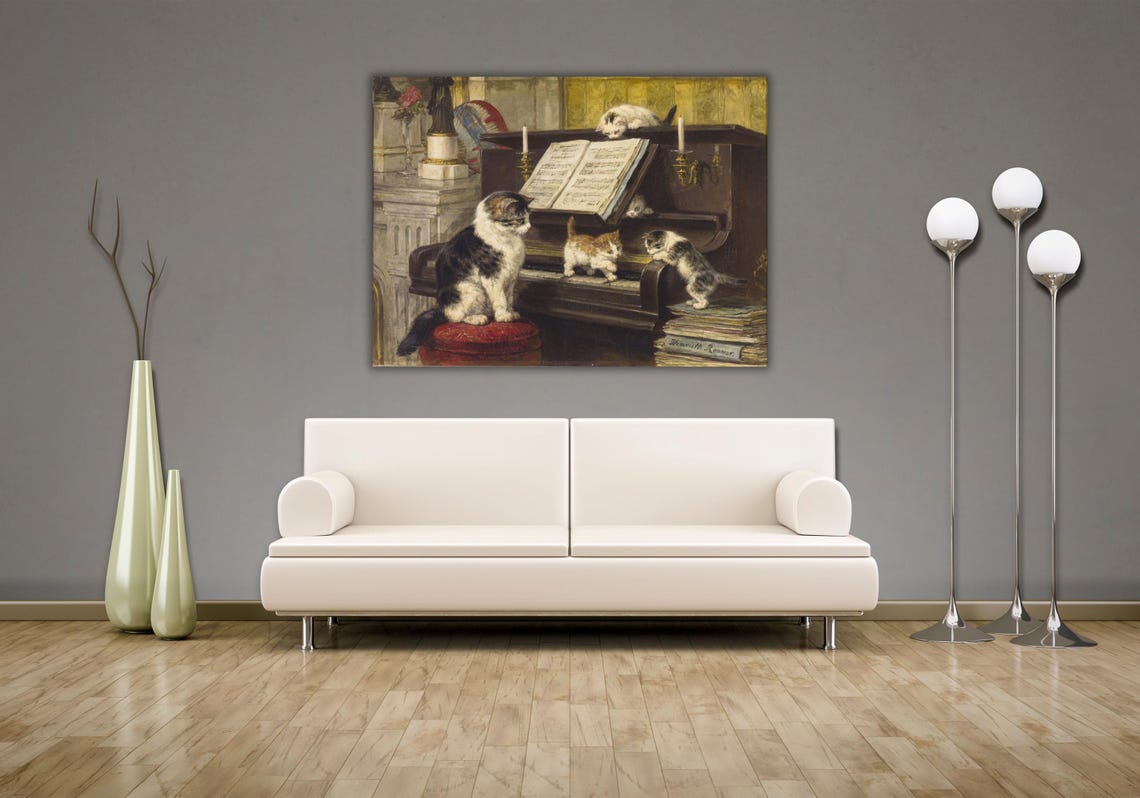 Henriette Ronner Kittens Playing Piano Victorian Cat Painting Poster - Image 3