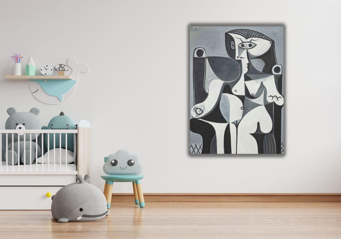 Picasso Cubist Seated Woman Black And White Abstract Monochrome Art Poster - Image 2
