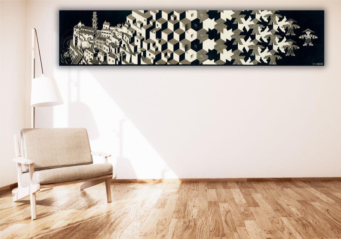 MC Escher Metamorphosis II Cubes to Birds Optical Art Poster - Image 2