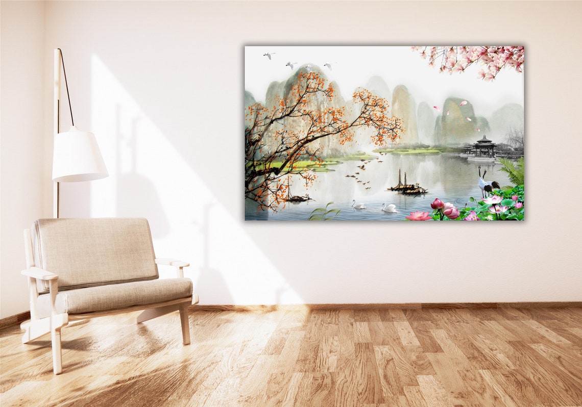 Cherry Blossom Lake Japanese Landscape Sakura Scenery Art Poster - Image 3