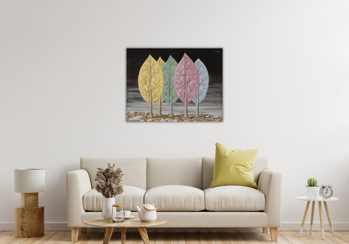 Rene Magritte L Incendie Colorful Leaf Trees Surreal Painting Poster - Image 2