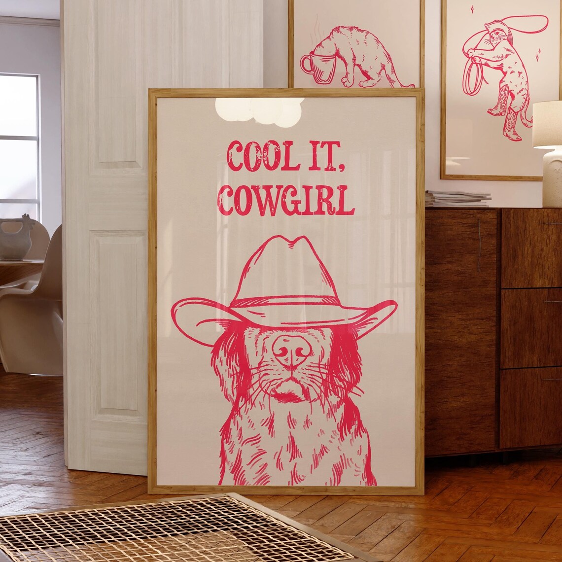Cool It Cowgirl, Vintage Western Dog Art Print