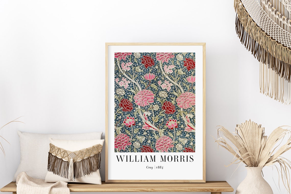 William Morris Cray 1884 Pink Floral Teal Pattern Vintage Poster - Image 6